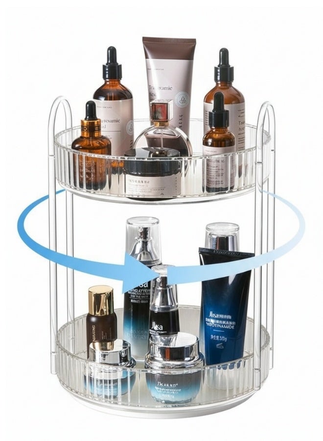 360° Rotating Makeup Organizer for Vanity – Large Capacity 2-Tier Clear Acrylic Cosmetic Storage – Spinning Skincare, Perfume, Lipstick & Brush Holder – Countertop Dresser Organizer for Bathroom, Bedroom, Dressing Table, Beauty Essentials, Travel-Friendly & Dust-Proof Makeup Storage Solution - Image 3